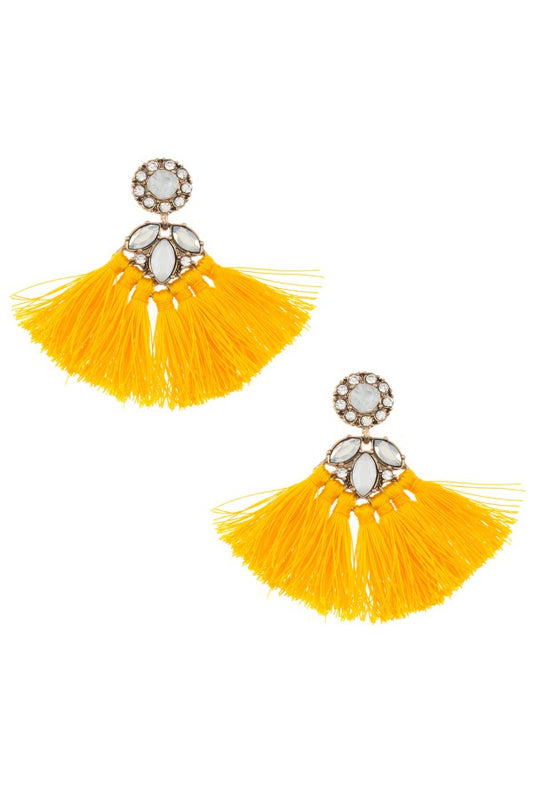 Crystal gem tassel drop earring