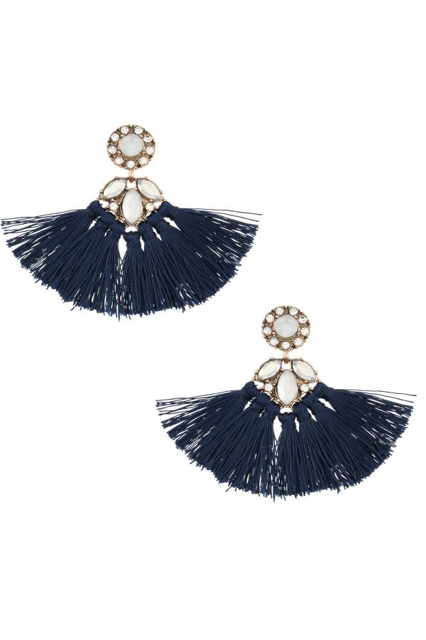 Crystal gem tassel drop earring