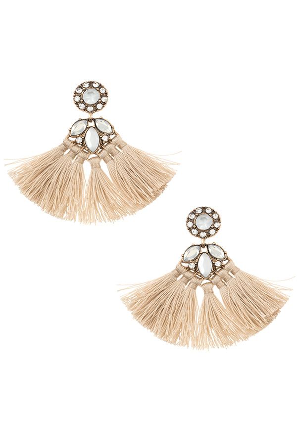 Crystal gem tassel drop earring