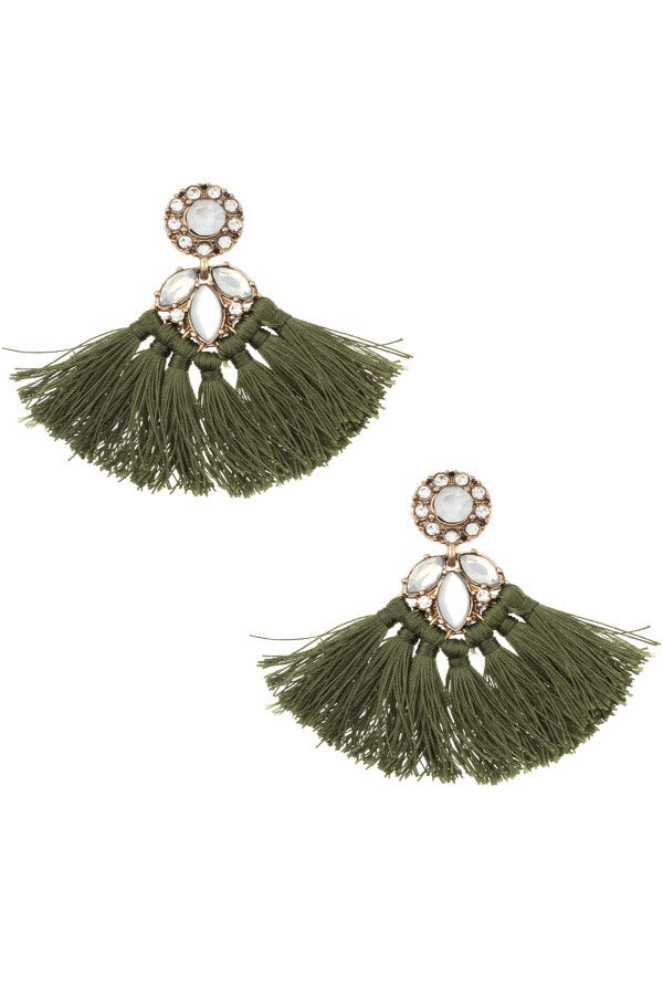 Crystal gem tassel drop earring