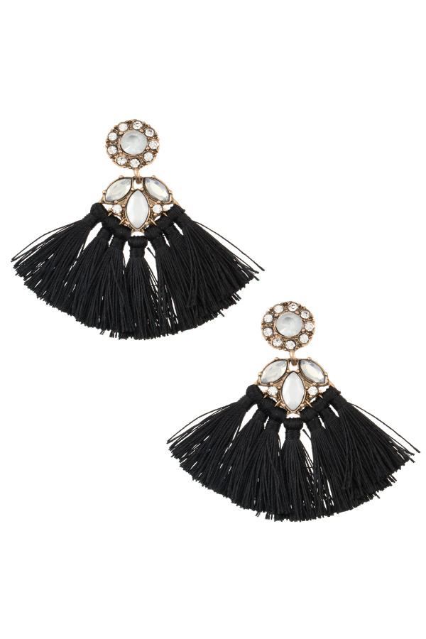 Crystal gem tassel drop earring
