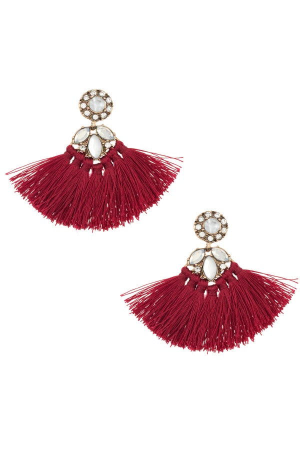 Crystal gem tassel drop earring