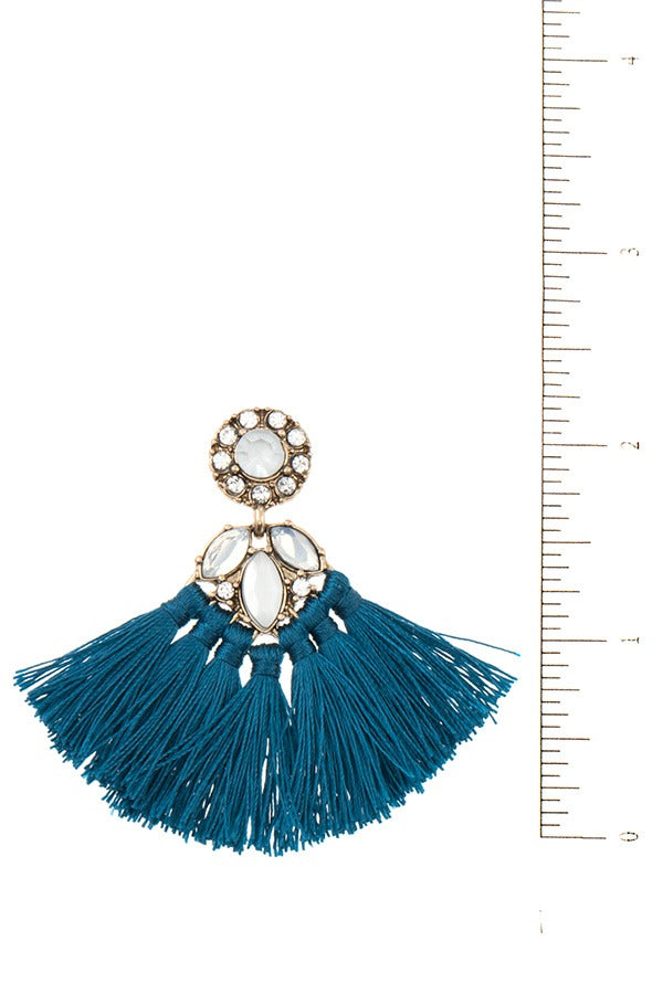 Crystal gem tassel drop earring