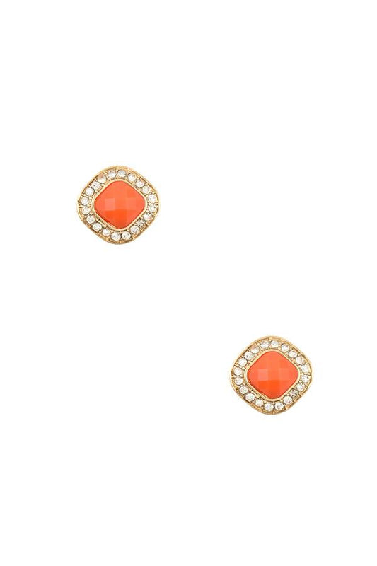 Rhinestone framed gem post earring