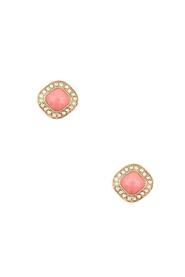 Rhinestone framed gem post earring