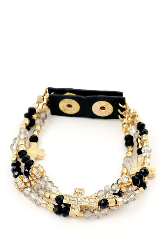 Rhinestone cross multi stretch bracelet