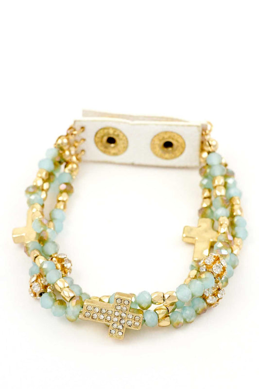 Rhinestone cross multi stretch bracelet