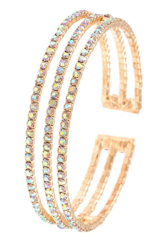 Triple row rhinestone pave flex bracelet