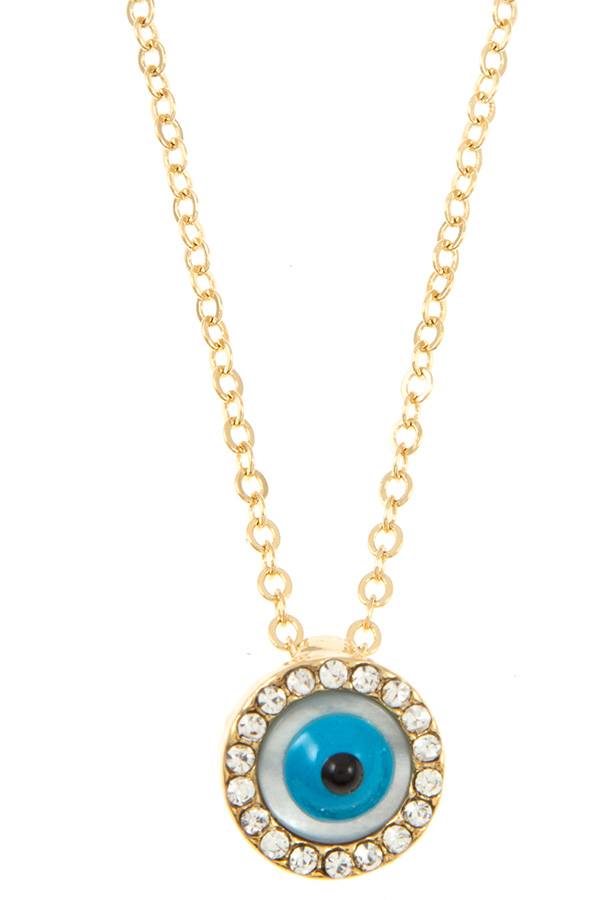 Round cz stone eye pendant necklace