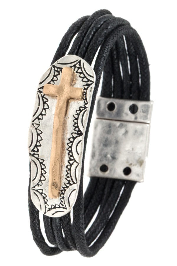 Multi cord cross accent bracelet
