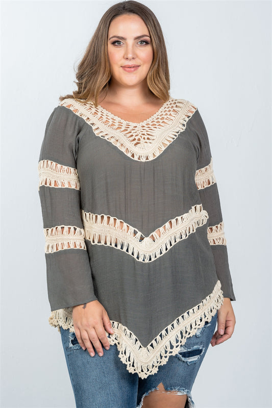 Ladies fashion plus size  boho open contrast crochet top