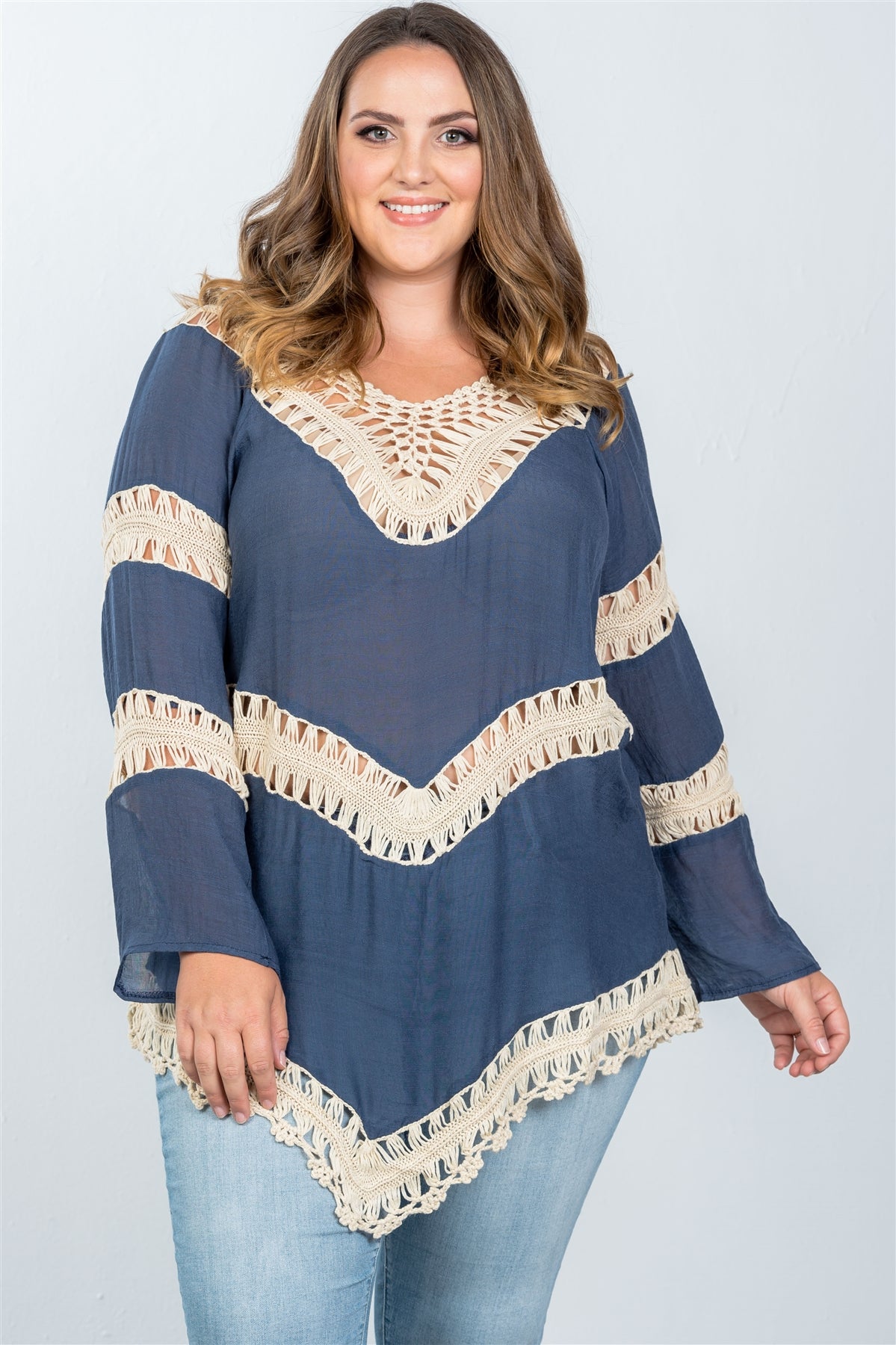 Ladies fashion plus size  boho open contrast crochet top