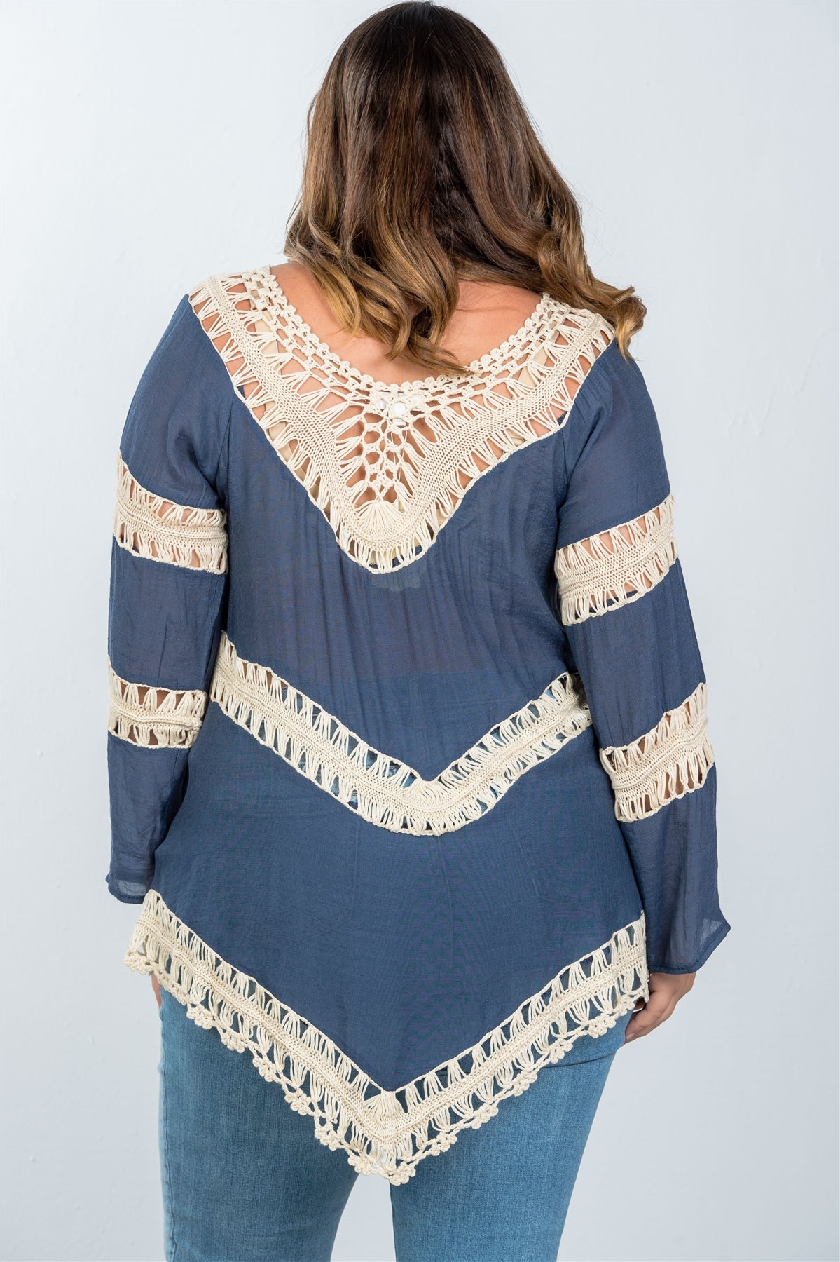 Ladies fashion plus size  boho open contrast crochet top