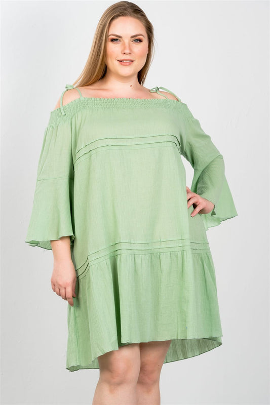 Ladies fashion plus size boho tie-shoulder boho midi dress