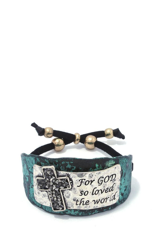 "for god so loved the world" engraved adjustable bracelet