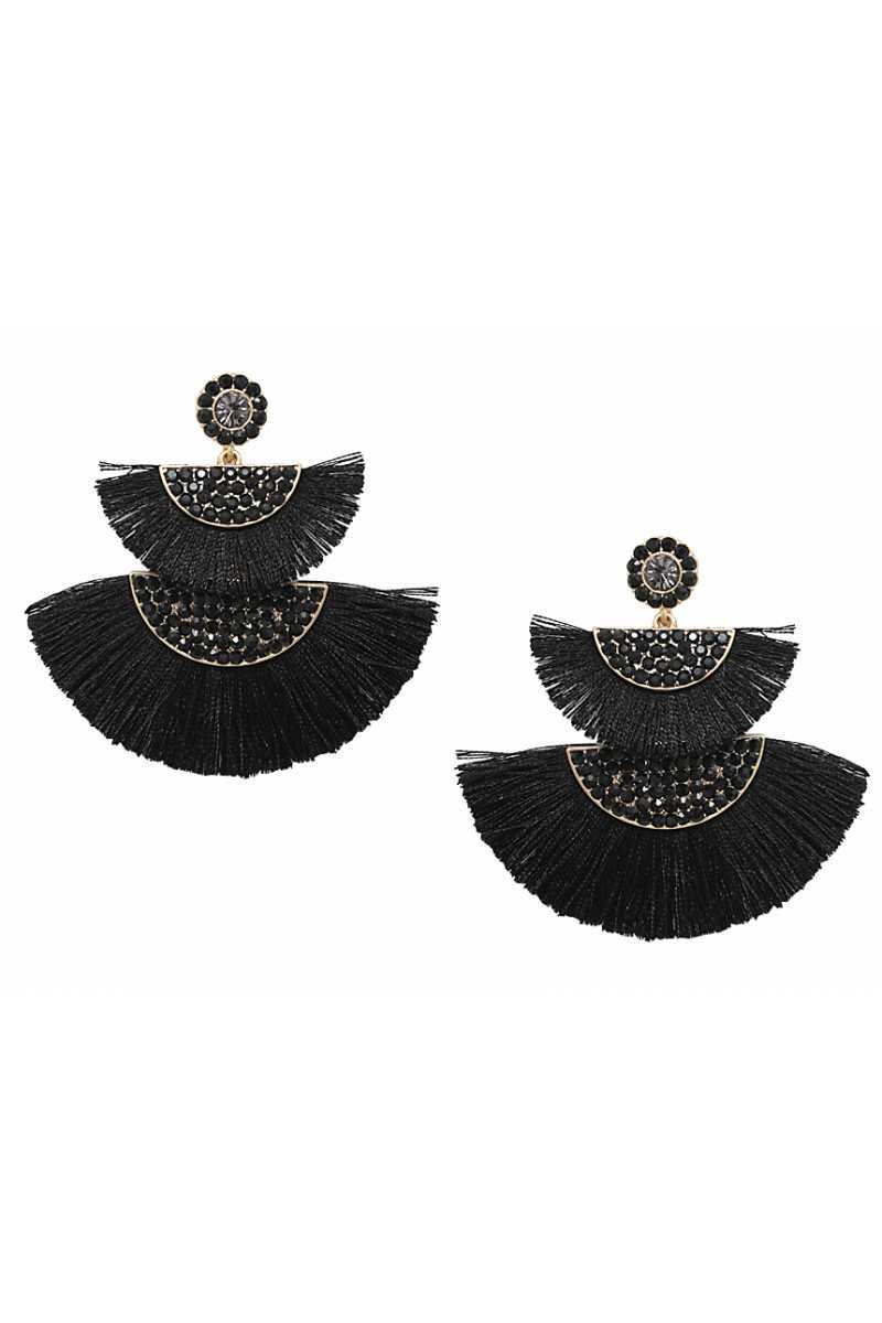 Half circle fan tassel post drop earring