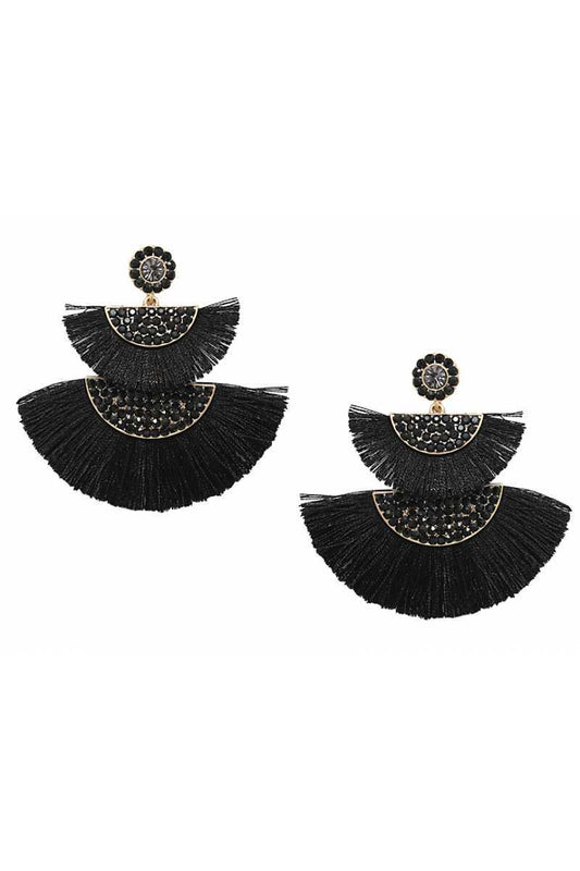 Half circle fan tassel post drop earring