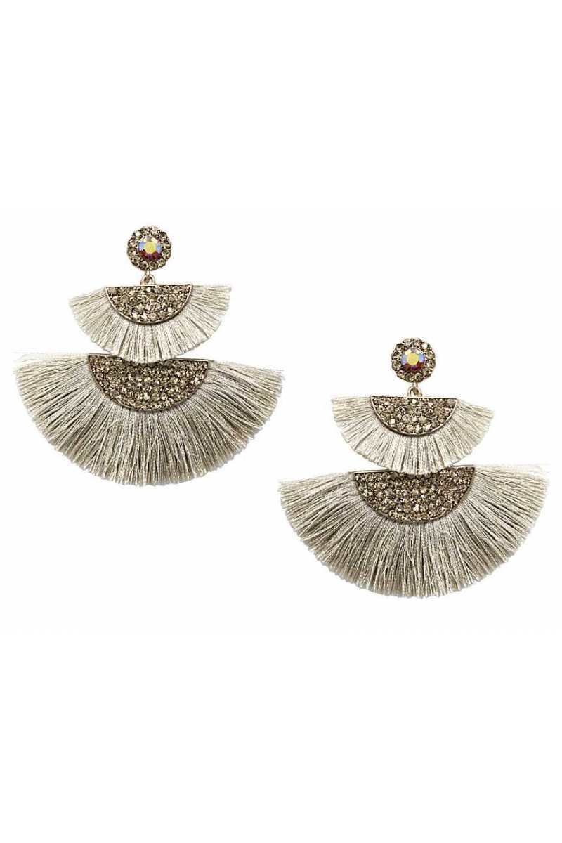 Half circle fan tassel post drop earring
