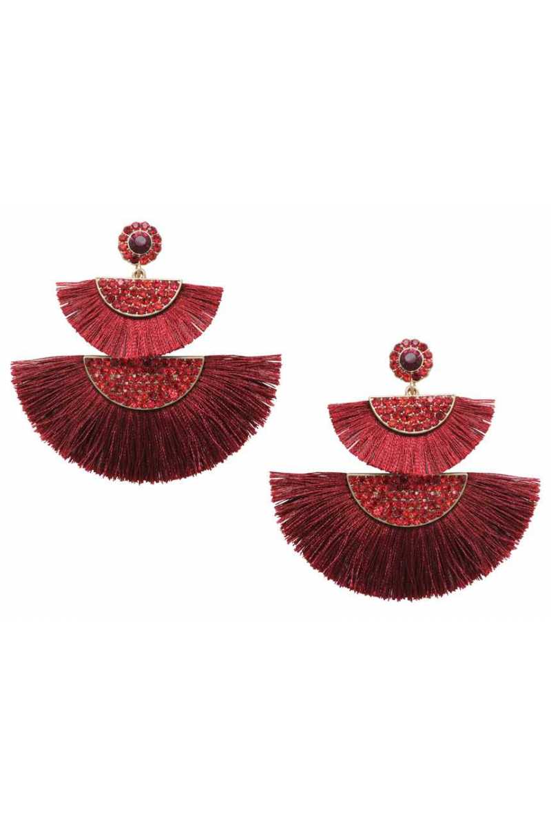Half circle fan tassel post drop earring