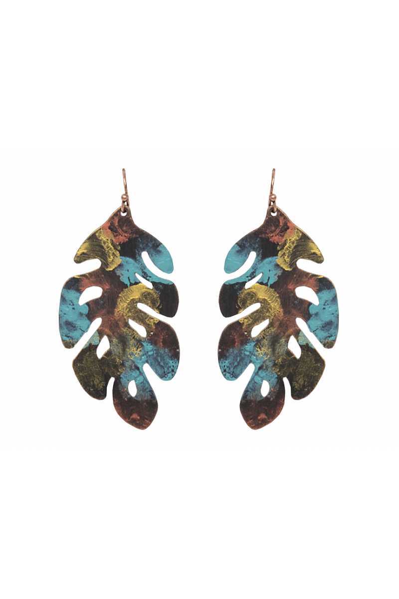 Patina leaf drop earring