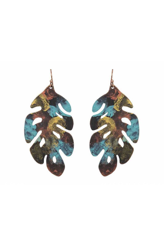 Patina leaf drop earring