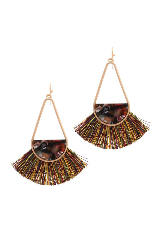 Long tear drop shape half acetate tassel drop earring