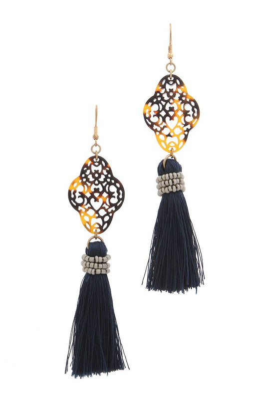 Acetate moroccan shape tassel drop earring