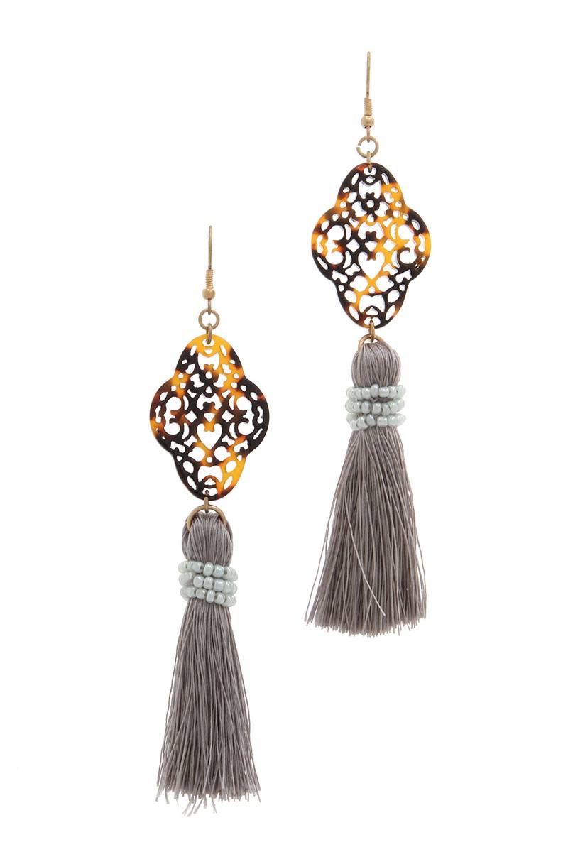 Acetate moroccan shape tassel drop earring