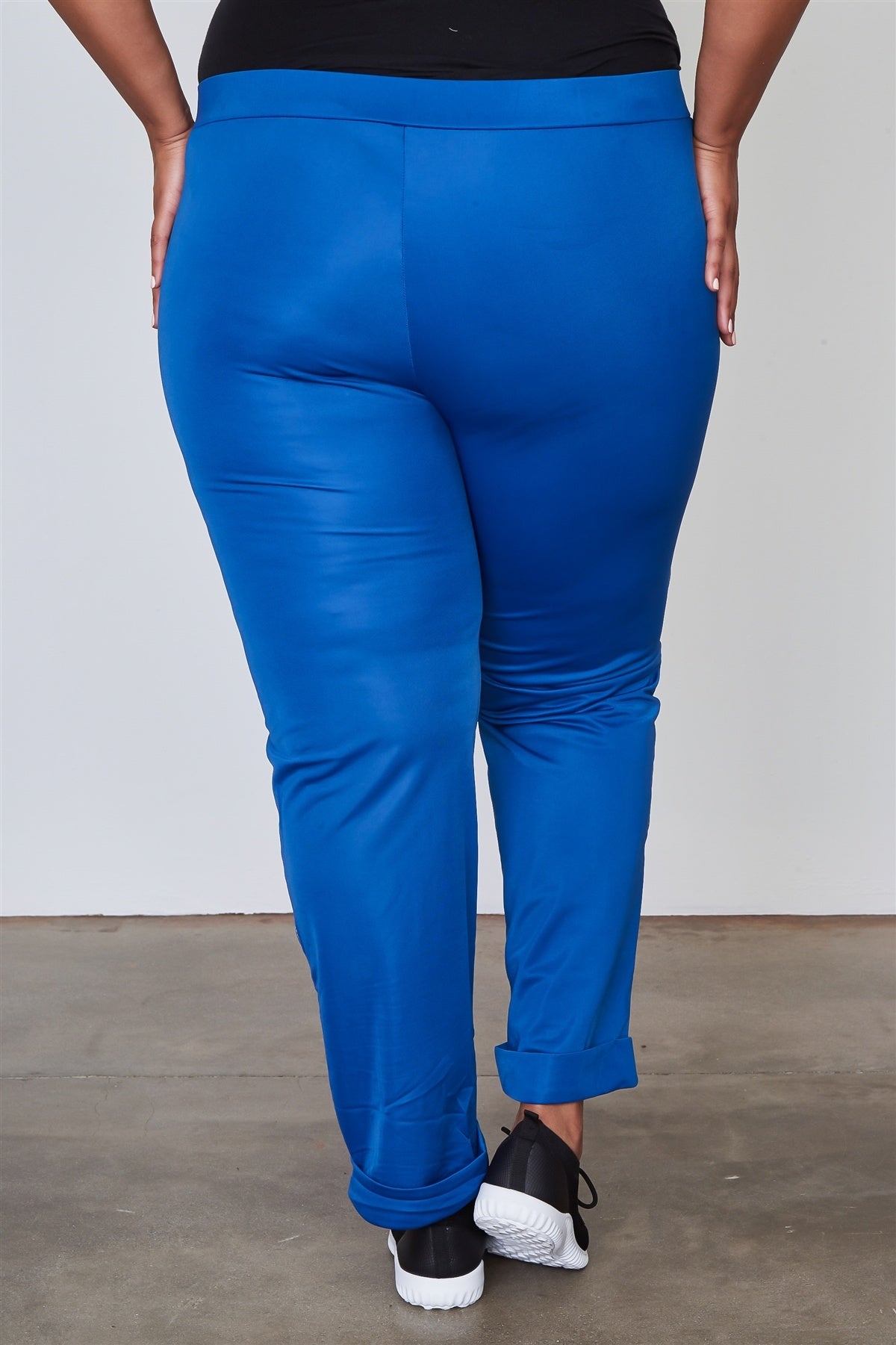 Ladies fashion plus size side metal grommet embellished pants