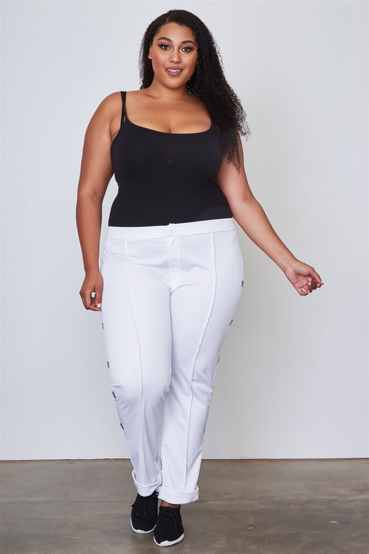Ladies fashion plus size side metal grommet embellished pants