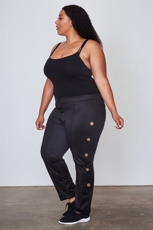 Ladies fashion plus size side metal grommet embellished pants
