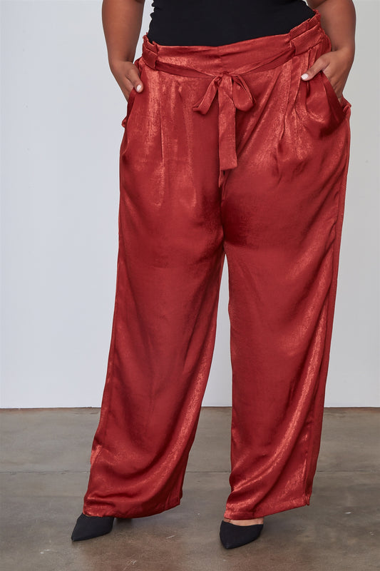 Ladies fashion plus size frill waist belted pants