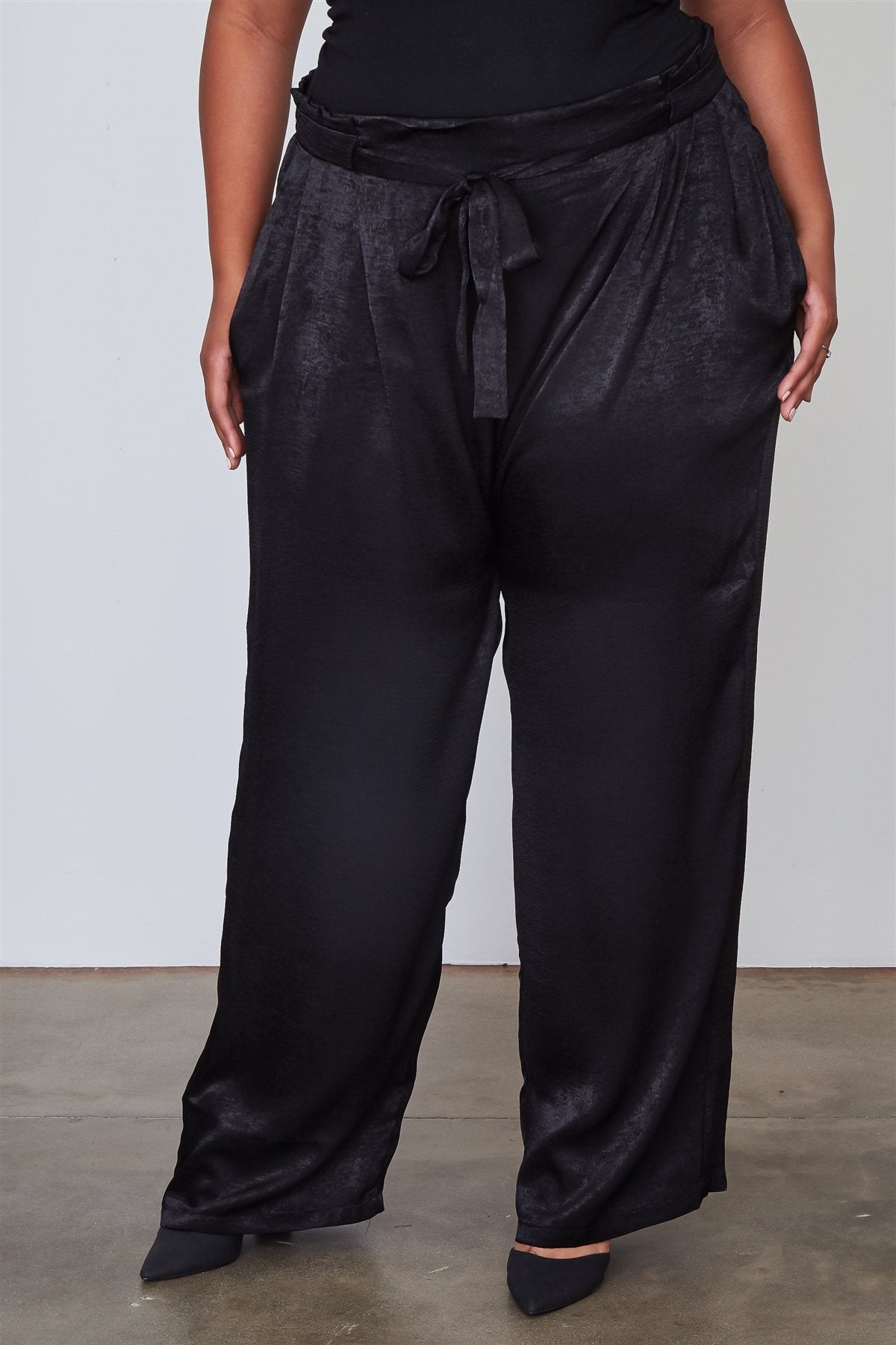 Ladies fashion plus size frill waist belted pants