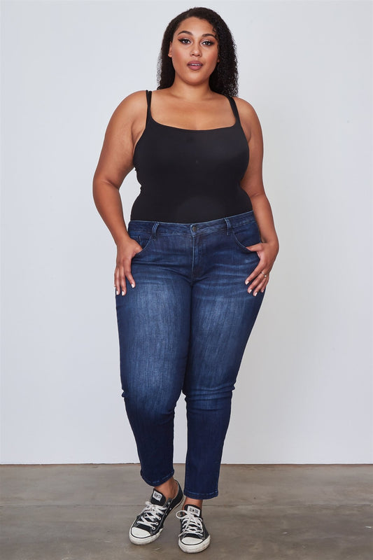 Ladies fashion plus size dark denim ankle length skinny jeans