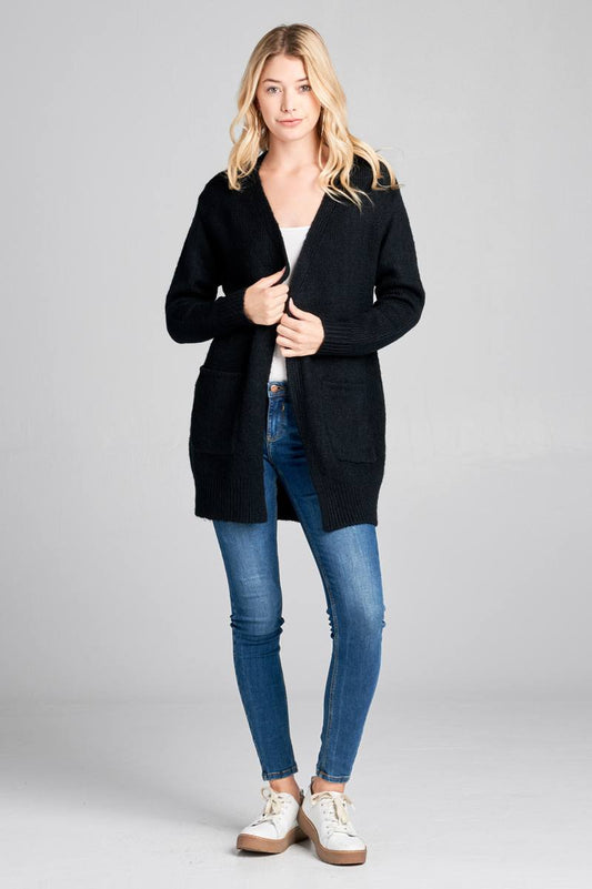 Ladies fashion plus size long sleeve open front w/pocket tunic sweater cardigan