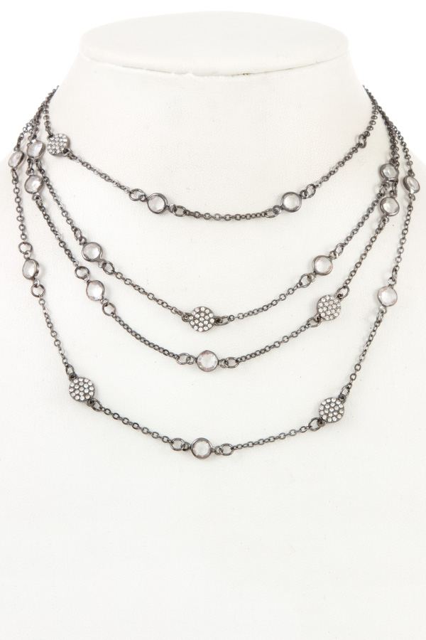 Multi layered crystal gem station necklace