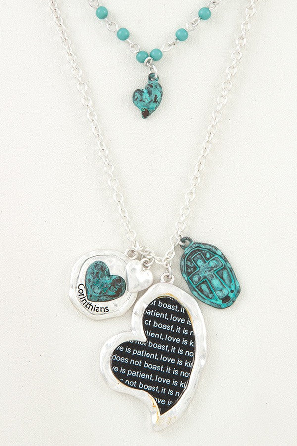 Double layered heart pendant charm necklace set