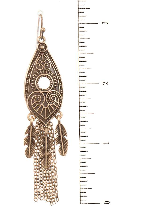 Etched ornate fringe chain dangle earring