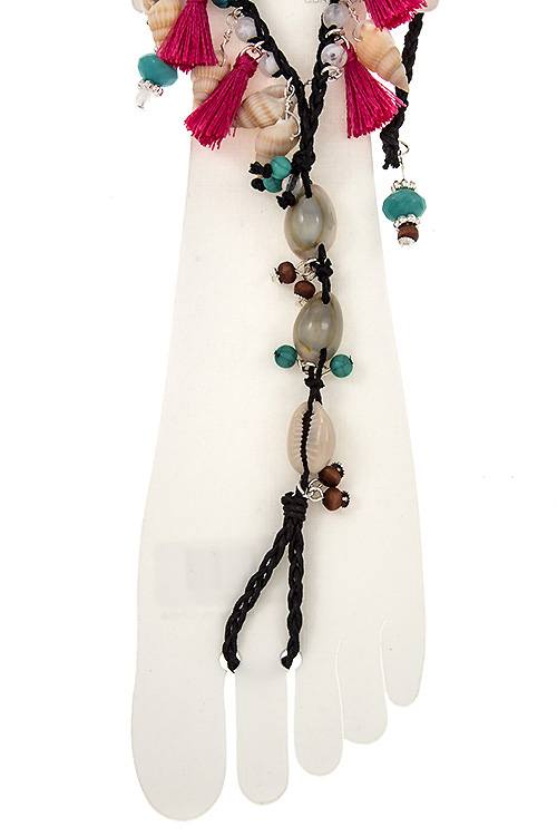 Seashell link dangle cord ankle bracelet