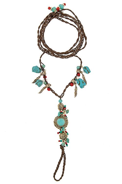 Gemstone accent cord ankle bracelet