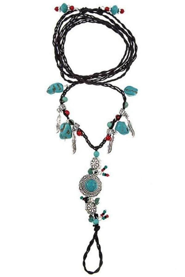 Gemstone accent cord ankle bracelet