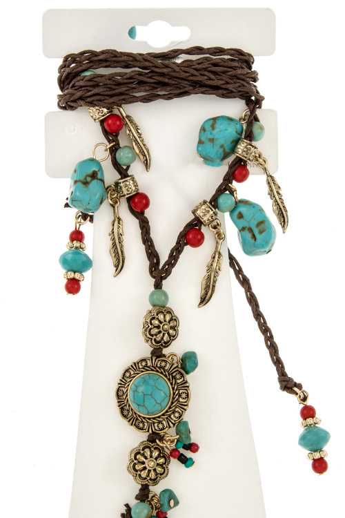Gemstone accent cord ankle bracelet