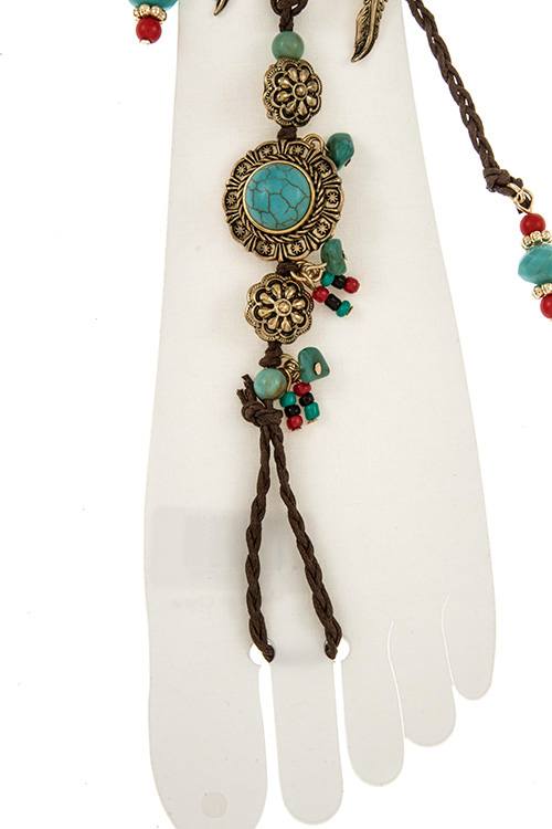 Gemstone accent cord ankle bracelet