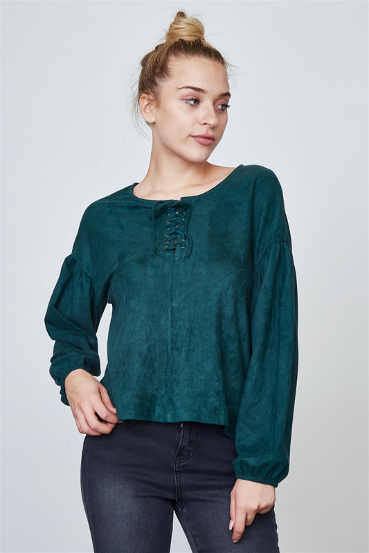 Ladies fashion velvet laced up top