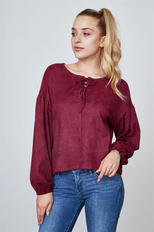 Ladies fashion velvet laced up top