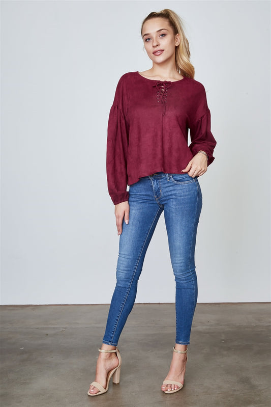Ladies fashion velvet laced up top
