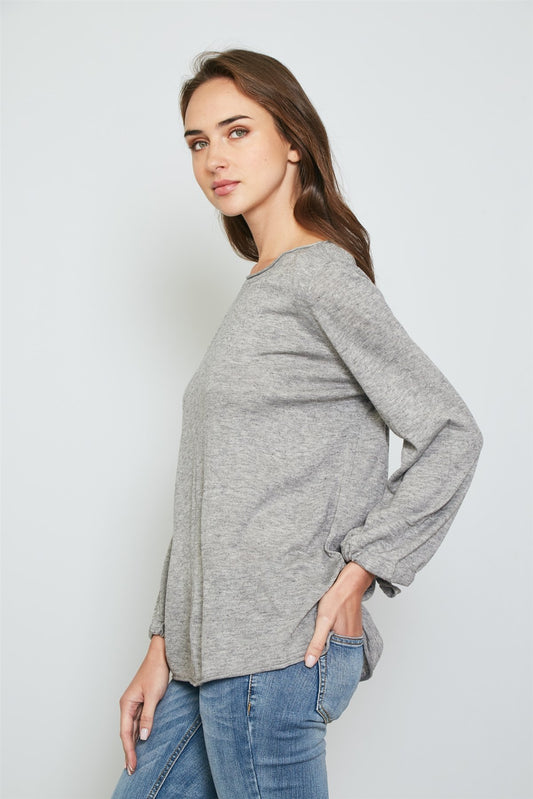 Ladies fashion tie cuff rolled hem sweatshirt