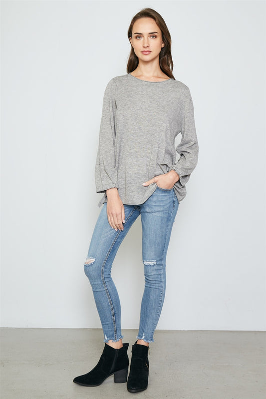 Ladies fashion tie cuff rolled hem sweatshirt