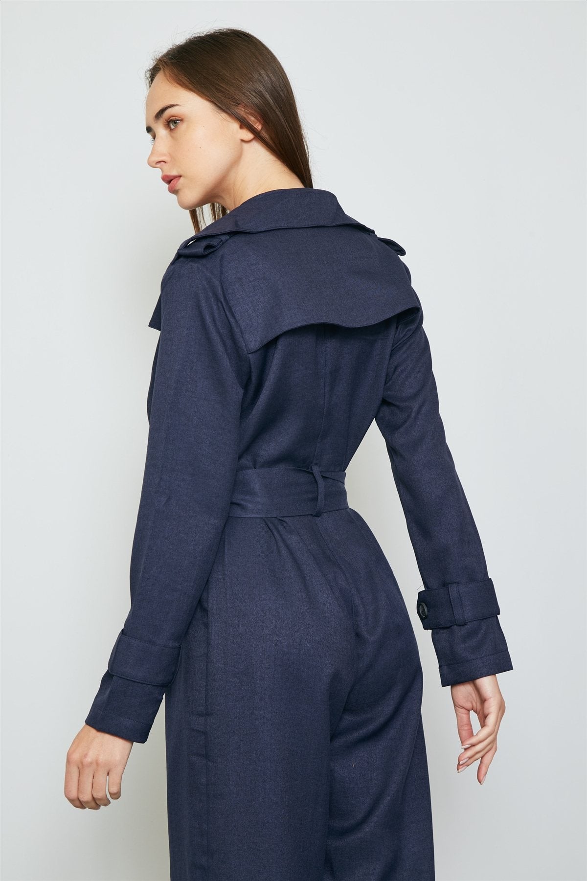 Ladies fashion long sleeve wide leg belted jumpsuit