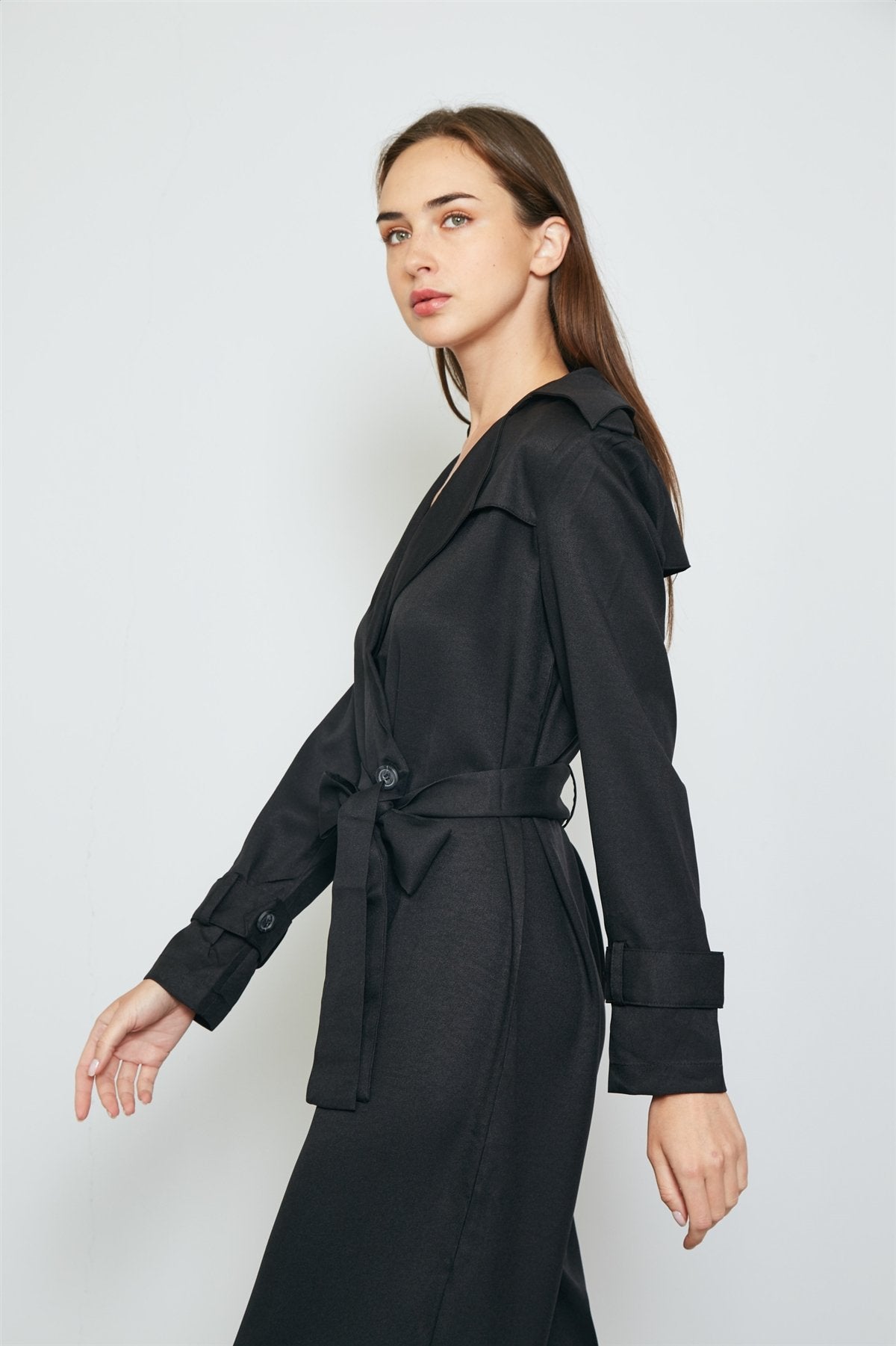 Ladies fashion long sleeve wide leg belted jumpsuit